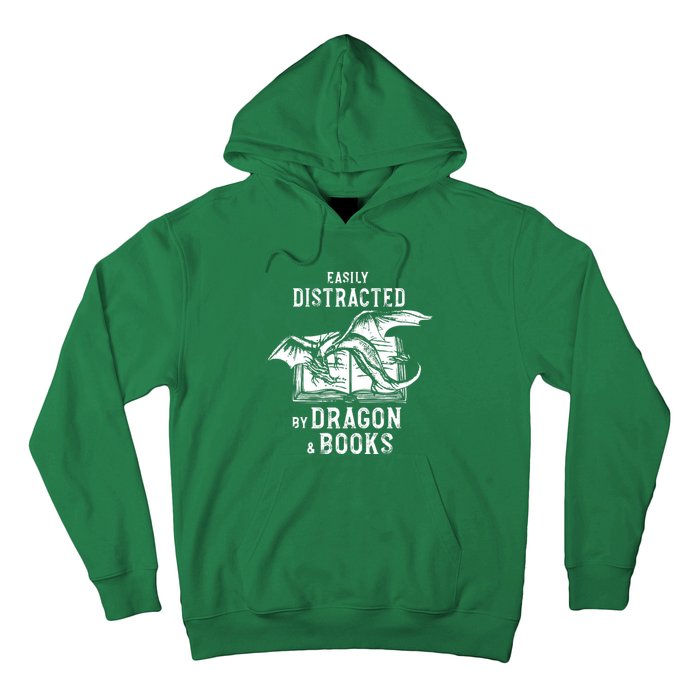 Easily Distracted By Dragon And Books Nerds Hoodie