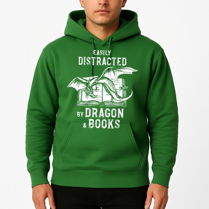 Easily Distracted By Dragon And Books Nerds Hoodie