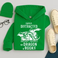 Easily Distracted By Dragon And Books Nerds Hoodie