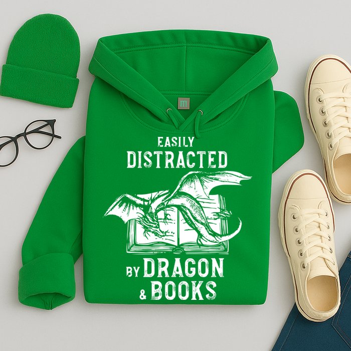 Easily Distracted By Dragon And Books Nerds Hoodie