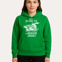 Easily Distracted By Dragon And Books Nerds Hoodie