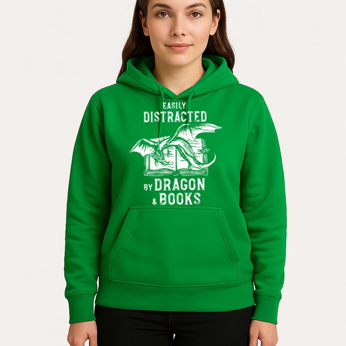 Easily Distracted By Dragon And Books Nerds Hoodie