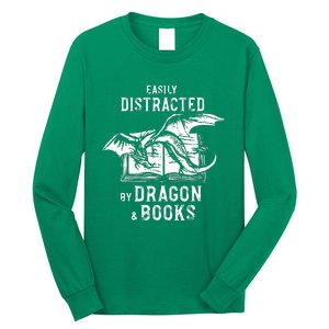 Easily Distracted By Dragon And Books Nerds Long Sleeve Shirt