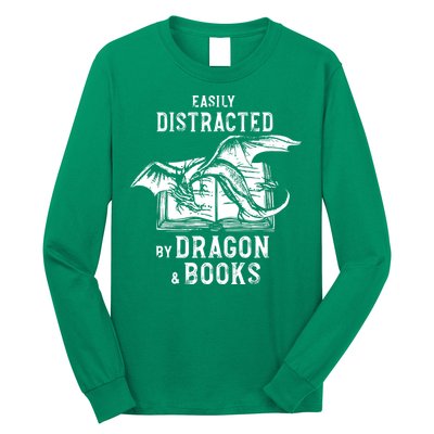 Easily Distracted By Dragon And Books Nerds Long Sleeve Shirt
