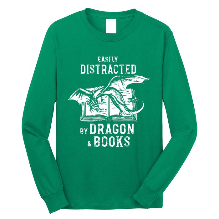 Easily Distracted By Dragon And Books Nerds Long Sleeve Shirt