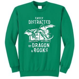 Easily Distracted By Dragon And Books Nerds Sweatshirt