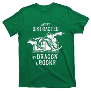 Easily Distracted By Dragon And Books Nerds T-Shirt