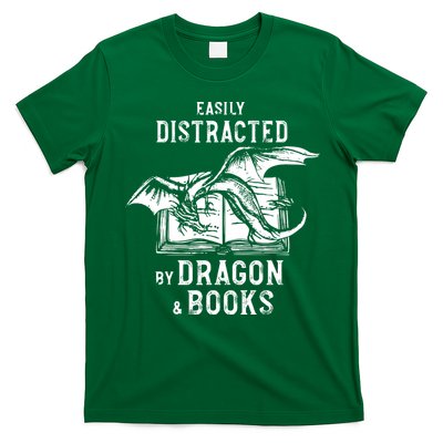 Easily Distracted By Dragon And Books Nerds T-Shirt