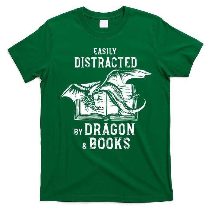 Easily Distracted By Dragon And Books Nerds T-Shirt