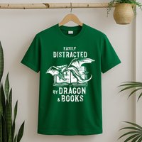 Easily Distracted By Dragon And Books Nerds T-Shirt