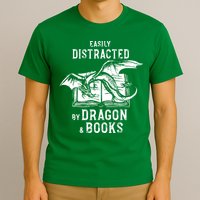 Easily Distracted By Dragon And Books Nerds T-Shirt