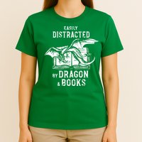 Easily Distracted By Dragon And Books Nerds T-Shirt