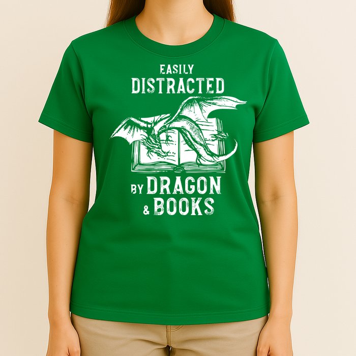 Easily Distracted By Dragon And Books Nerds T-Shirt