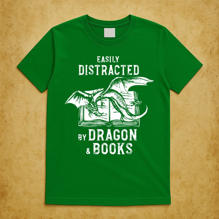 Easily Distracted By Dragon And Books Nerds T-Shirt