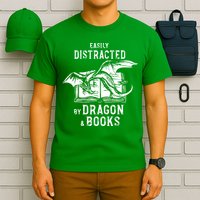 Easily Distracted By Dragon And Books Nerds T-Shirt