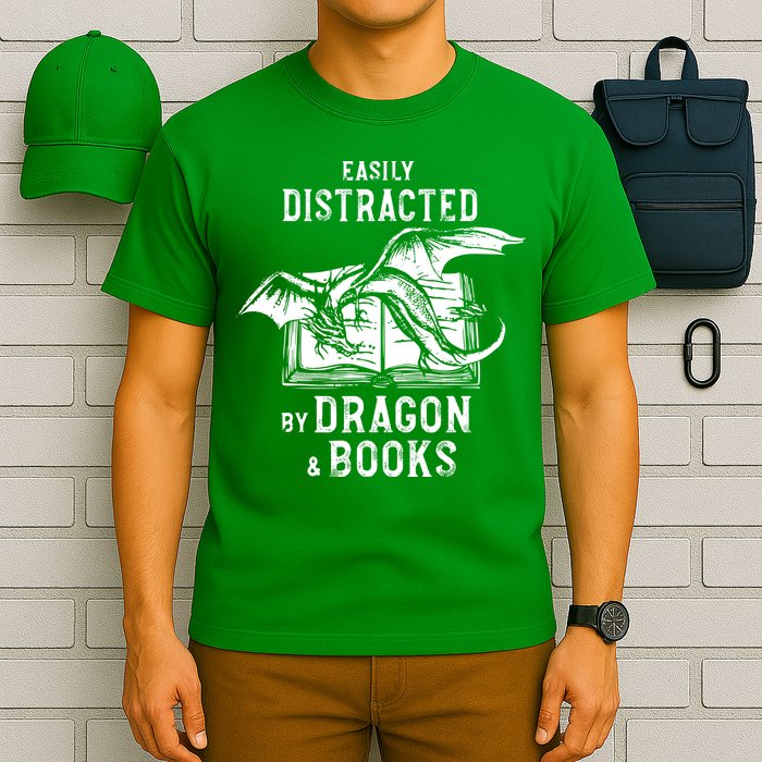Easily Distracted By Dragon And Books Nerds T-Shirt