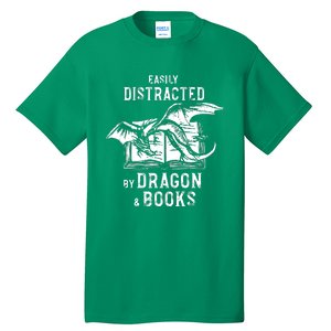 Easily Distracted By Dragon And Books Nerds Tall T-Shirt