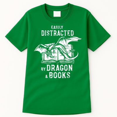 Easily Distracted By Dragon And Books Nerds Tall T-Shirt