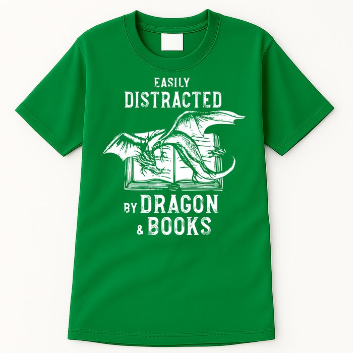 Easily Distracted By Dragon And Books Nerds Tall T-Shirt