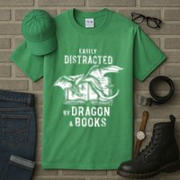 Easily Distracted By Dragon And Books Nerds Tall T-Shirt