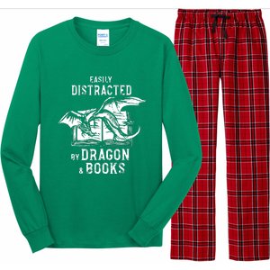 Easily Distracted By Dragon And Books Nerds Long Sleeve Pajama Set