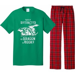 Easily Distracted By Dragon And Books Nerds Pajama Set