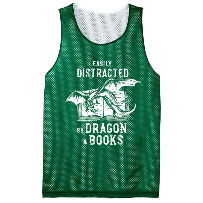 Easily Distracted By Dragon And Books Nerds Mesh Reversible Basketball Jersey Tank