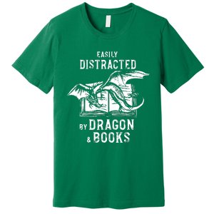 Easily Distracted By Dragon And Books Nerds Premium T-Shirt