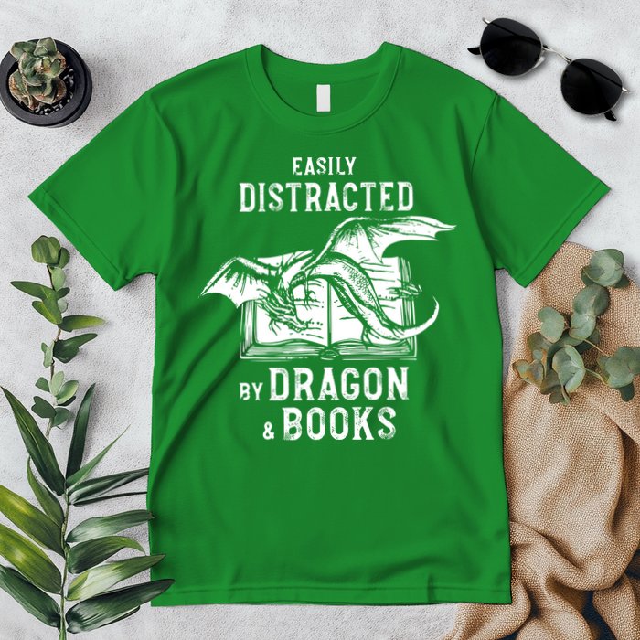 Easily Distracted By Dragon And Books Nerds Premium T-Shirt