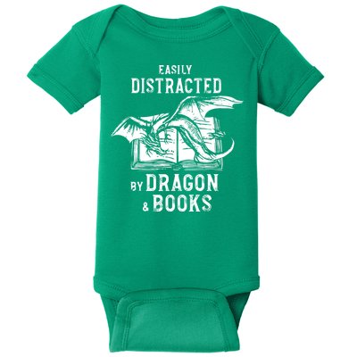 Easily Distracted By Dragon And Books Nerds Baby Bodysuit