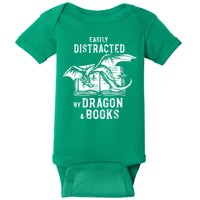 Easily Distracted By Dragon And Books Nerds Baby Bodysuit
