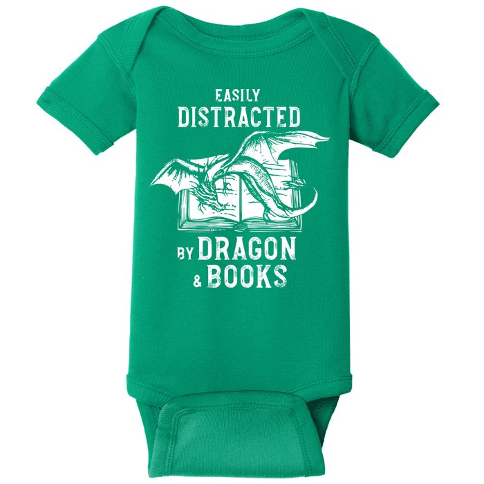 Easily Distracted By Dragon And Books Nerds Baby Bodysuit