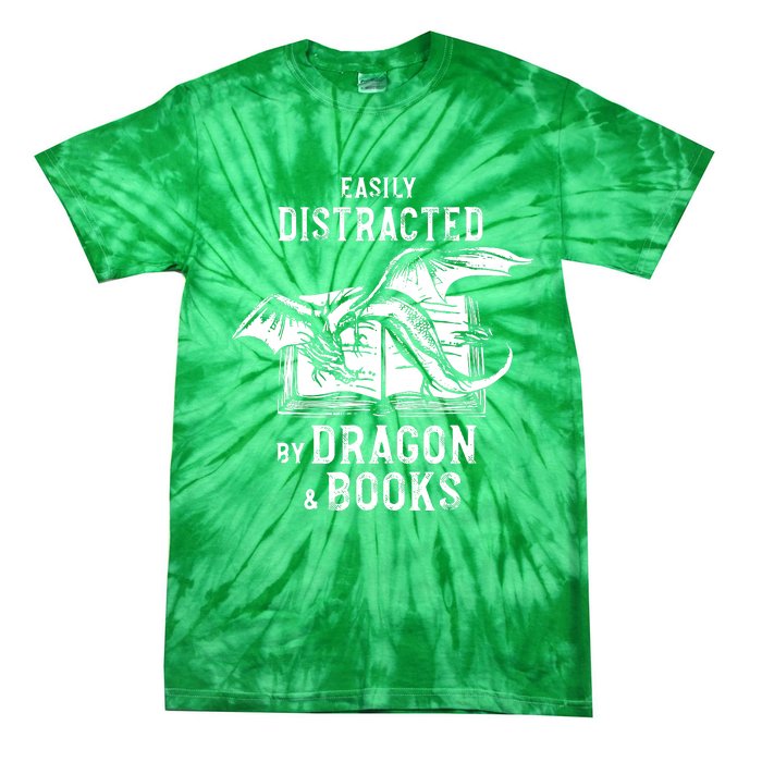 Easily Distracted By Dragon And Books Nerds Tie-Dye T-Shirt