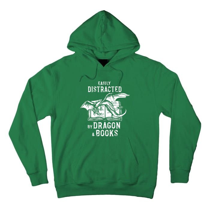 Easily Distracted By Dragon And Books Nerds Tall Hoodie