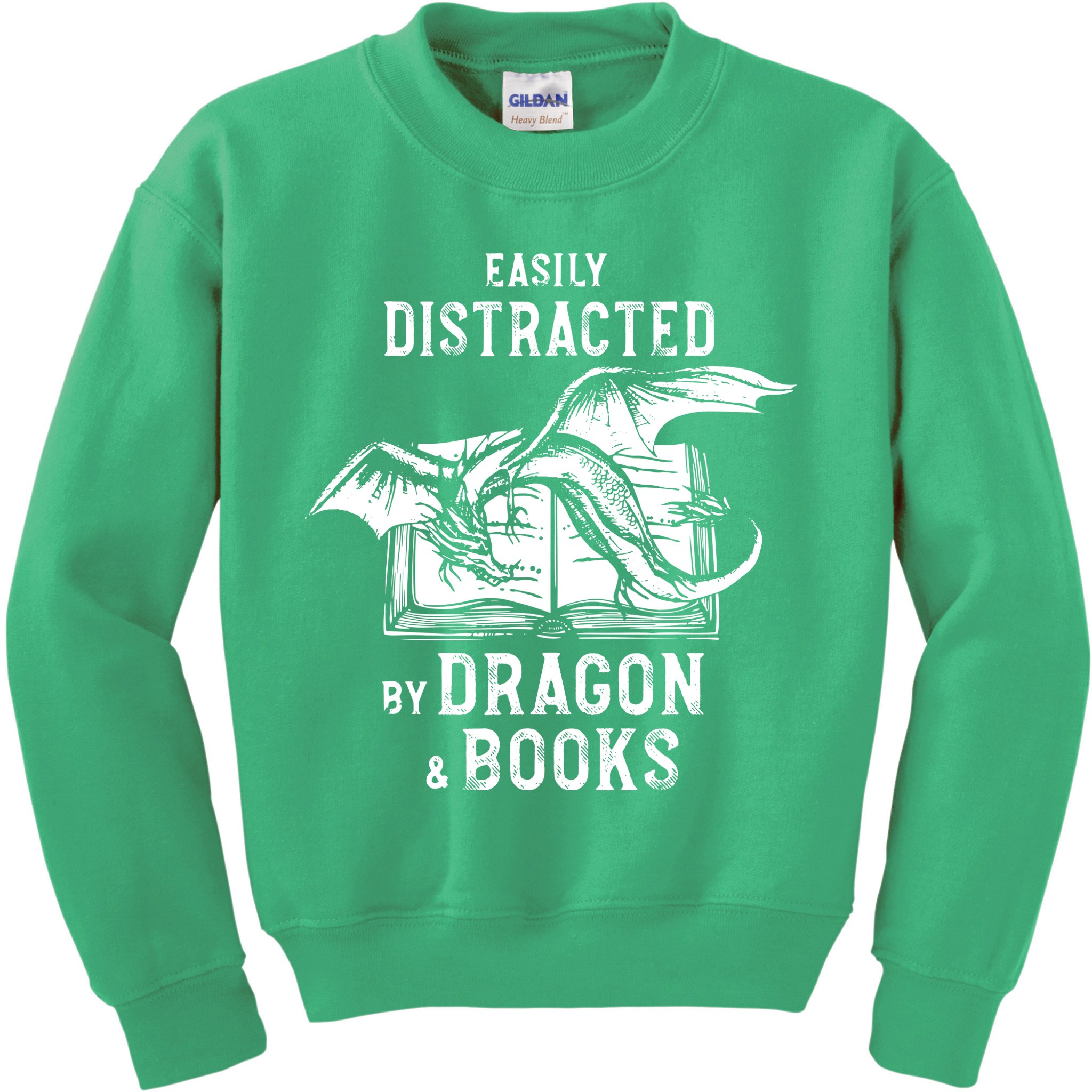 Easily Distracted By Dragon And Books Nerds Kids Sweatshirt