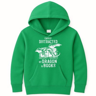 Easily Distracted By Dragon And Books Nerds Kids Hoodie