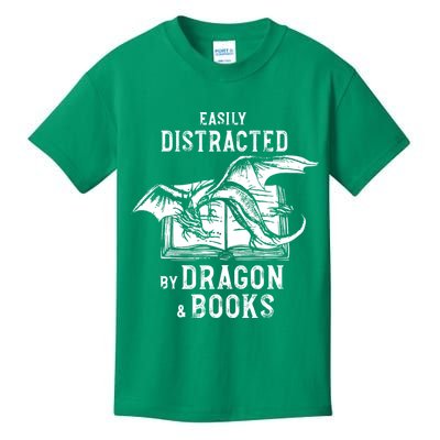 Easily Distracted By Dragon And Books Nerds Kids T-Shirt