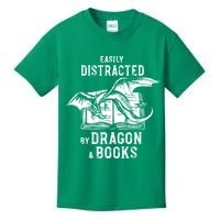 Easily Distracted By Dragon And Books Nerds Kids T-Shirt