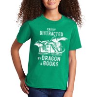 Easily Distracted By Dragon And Books Nerds Kids T-Shirt