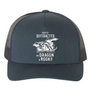 Easily Distracted By Dragon And Books Nerds Yupoong Adult 5-Panel Trucker Hat