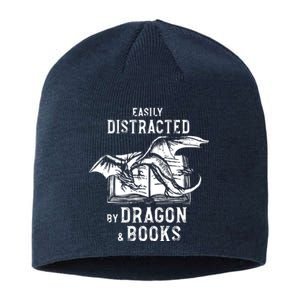 Easily Distracted By Dragon And Books Nerds Sustainable Beanie