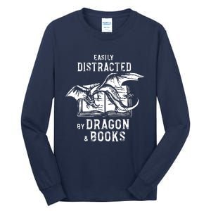 Easily Distracted By Dragon And Books Nerds Tall Long Sleeve T-Shirt