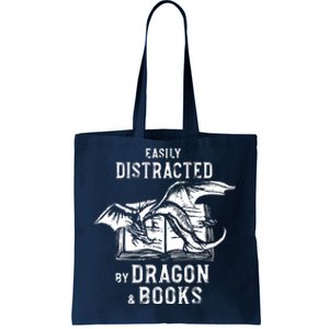 Easily Distracted By Dragon And Books Nerds Tote Bag