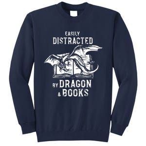 Easily Distracted By Dragon And Books Nerds Tall Sweatshirt