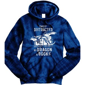 Easily Distracted By Dragon And Books Nerds Tie Dye Hoodie