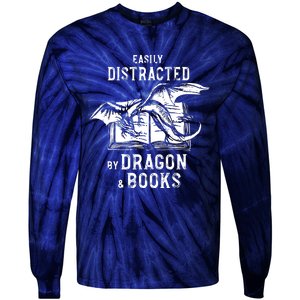 Easily Distracted By Dragon And Books Nerds Tie-Dye Long Sleeve Shirt