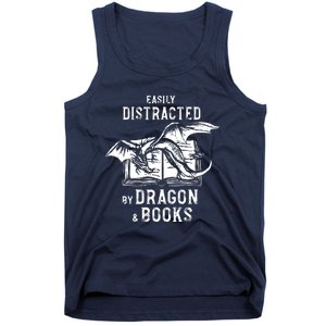 Easily Distracted By Dragon And Books Nerds Tank Top