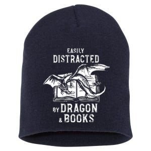 Easily Distracted By Dragon And Books Nerds Short Acrylic Beanie