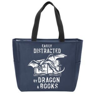 Easily Distracted By Dragon And Books Nerds Zip Tote Bag