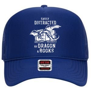 Easily Distracted By Dragon And Books Nerds High Crown Mesh Back Trucker Hat